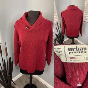 Urban Pipeline Size Small Red Long Sleeve Shawl Neck Knit Sweater